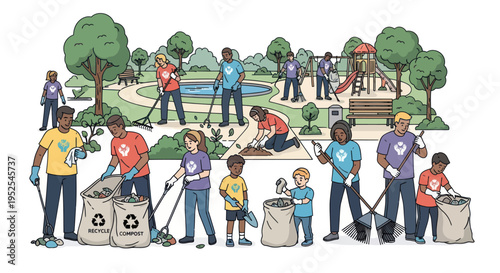 Community Park Cleanup Volunteers Working Together