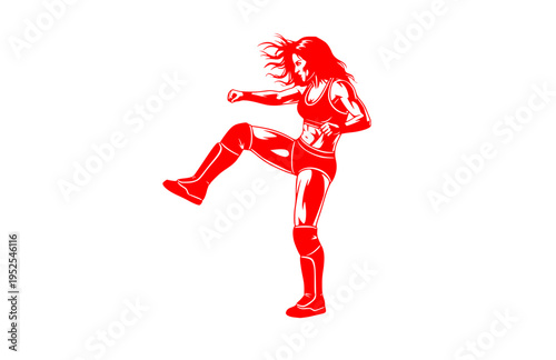 Women's Professional Wrestler Power Stomp Silhouette Sticker, Gothic Combat Sports Queen Vector, Female Athlete Brutality Illustration