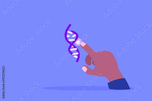 Human Finger Touching a Gears and Puzzle DNA Strand