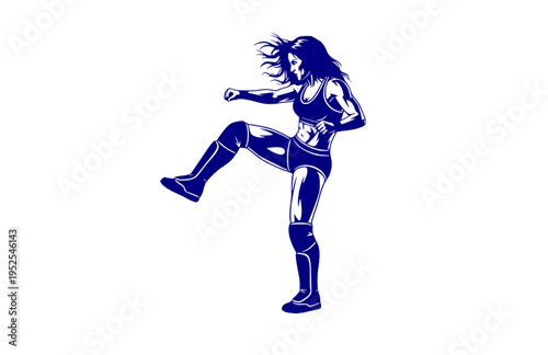 Women's Professional Wrestler Power Stomp Silhouette Sticker, Gothic Combat Sports Queen Vector, Female Athlete Brutality Illustration