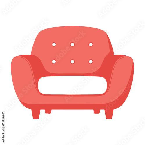 Red armchair with tufted buttons and minimalist design sitting against a clean white background