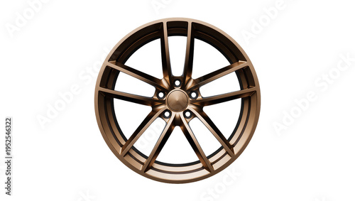 Canvas Print Isolated sleek bronze metallic seven-spoke alloy car wheel, premium automotive part