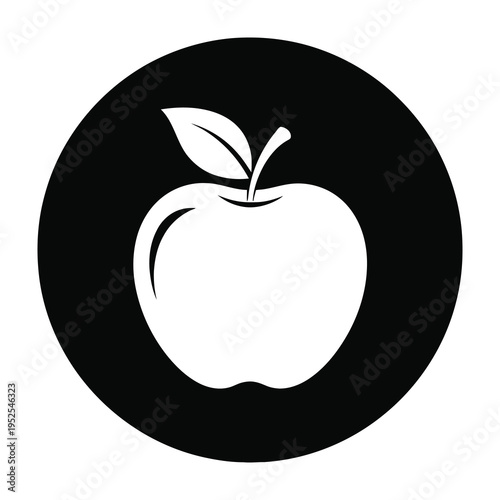 Minimalistic white apple symbol centered on a solid black circular background modern design with bold contrast and clean lines