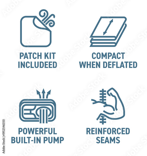 Inflatable Mattress bold icons - Patch Kit, BPump, Reinforced, Compact