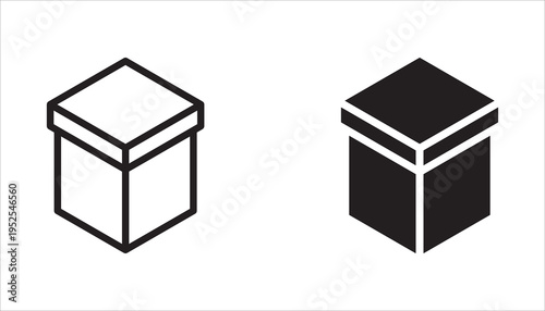 Box and packaging line icon set. A collection of outline icons related to cargo, boxes, packages, shipping, parcel boxes, and more.