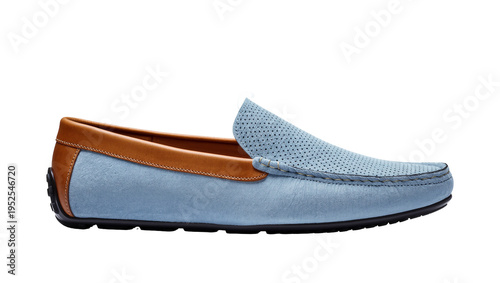 Tableau sur toile Isolated stylish men's light blue suede perforated loafer shoe with contrasting
