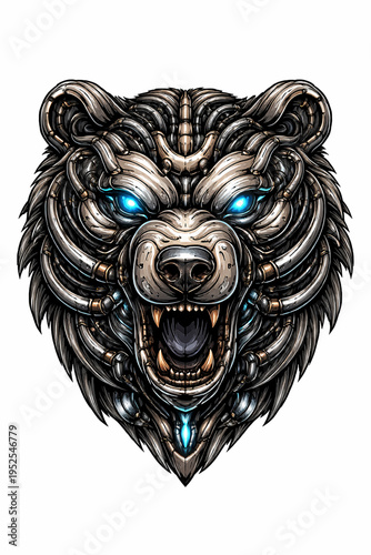 Vector Illustration of Biomechanical Style Tattoo of Bear