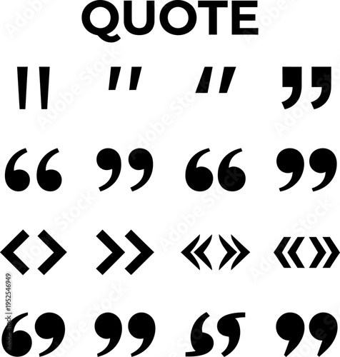 A collection of various typographical quotation mark styles arranged in a grid for design reference