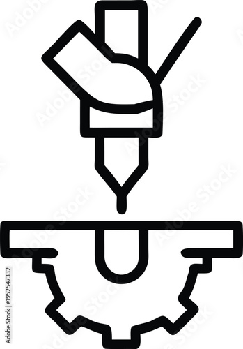 Black line of a drill pressing into a gear