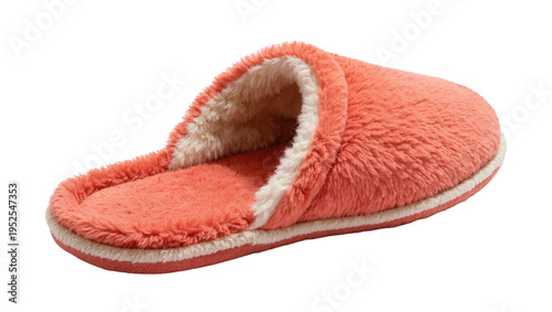 Schilderij op canvas Isolated soft fluffy coral comfortable slip-on house slipper for cozy home warmt