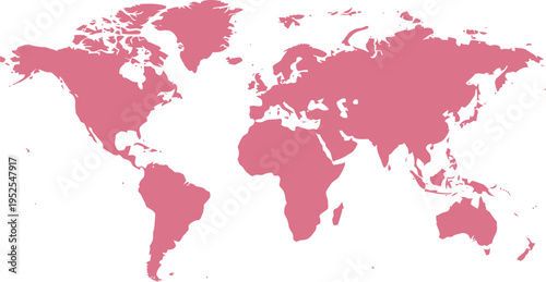 A pink map of the world on a white background