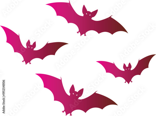 Four pink bats flying in the air