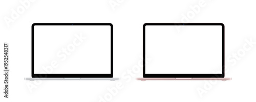 Silver and pink laptop mockup notebook screen with neo digital pc. Web white background and blank design display with front monitor vector. Computer laptop internet and isolated mockup mock.