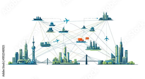 Global Logistics Network: Connecting Cities, Transport, and Industry with Digital Lines