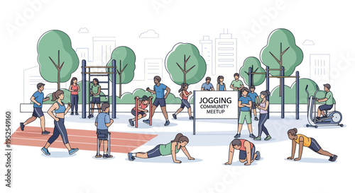 Diverse People Exercising in Outdoor Community Fitness Park