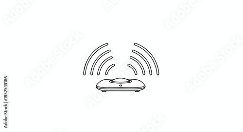 Minimalist Wireless Router or Smart Hub Icon with Signal Waves Isolated on White