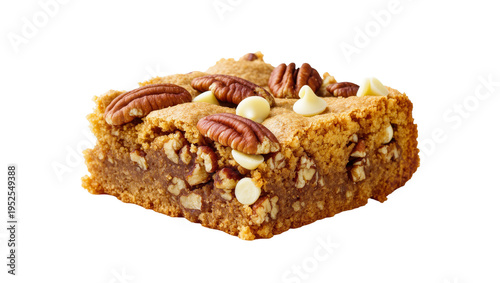 Quadro su tela Isolated delectable gourmet pecan and white chocolate chip cookie bar dessert re