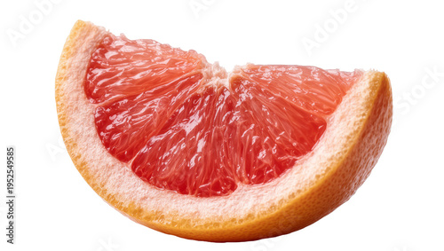Photography Isolated single healthy red grapefruit segment cut open, ripe and fresh, citrus
