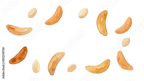 Watercolor-style crunchy Kaki no Tane, Japanese rice crackers, soy sauce flavor snack　水彩　柿の種　ピーナッツ