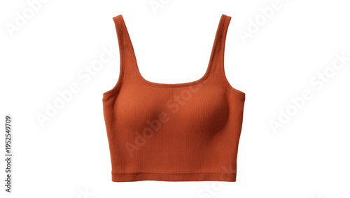 Vászonkép Isolated women's casual activewear rust orange ribbed square neck crop top camis