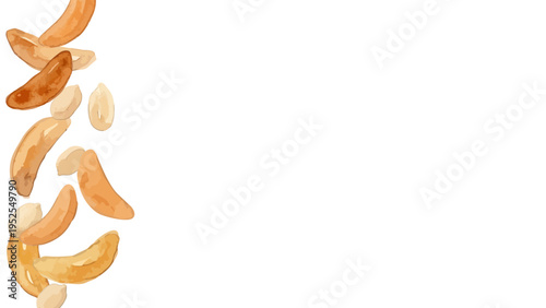 Watercolor-style crunchy Kaki no Tane, Japanese rice crackers, soy sauce flavor snack　水彩　柿の種　ピーナッツ