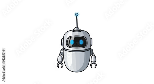 Modern Silver Robot Illustration, AI Chatbot Assistant Isolated on White Background