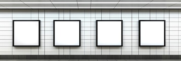 Blank Advertising Posters on Tiled Subway Station Wall, Ideal for Creative Promotions and Campaigns