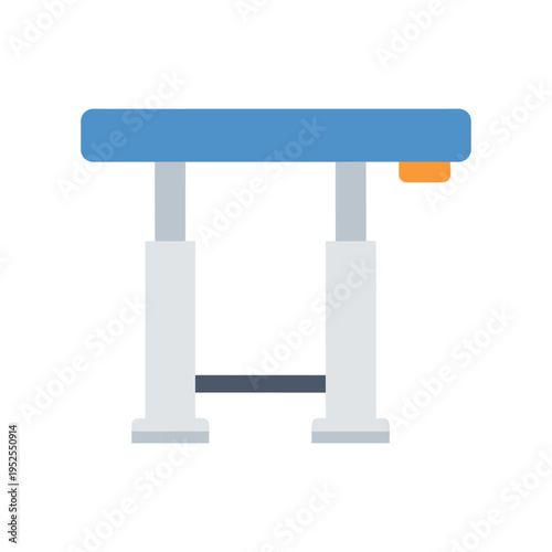A blue and grey hurdle with an orange flag on the right