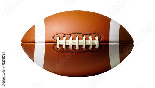 Isolated American football, close up view of professional brown pigskin with white stripes and laces