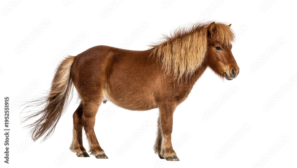 Εκτύπωση καμβά Isolated brown Icelandic pony with long blonde mane and tail standing sideways