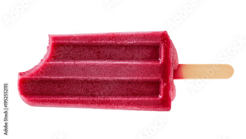 Isolated red fruit popsicle with a bite taken out, a delicious summer frozen treat