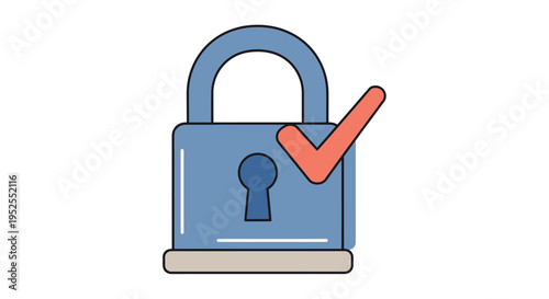 Blue padlock with a red checkmark, signifying security and confirmation, isolated on white background