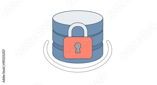 Database stack icon secured with a padlock and protective arc, symbolizing data encryption and access control