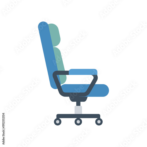A blue office chair with armrests