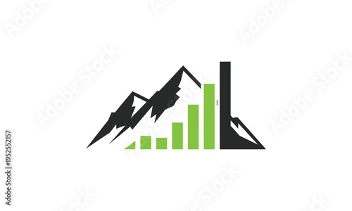 Mountain landscape combined with statistical bar chart showing progress and growth success peaks