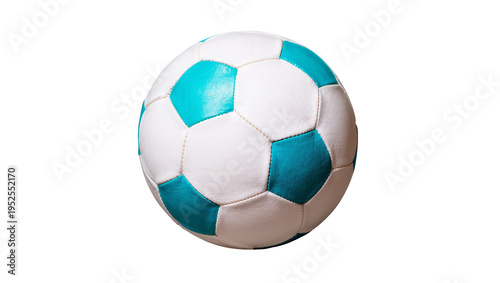 Isolated turquoise and white traditional soccer ball for sports game and outdoor activities