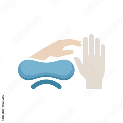 Hands interacting with a blue object