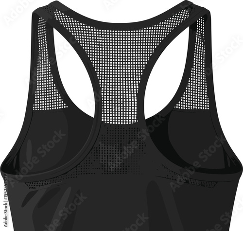 Racerback mesh sports bra vector illustration, breathable activewear design, athletic fitness garment, ventilation fabric detail, modern workout apparel template, female training top isolated
