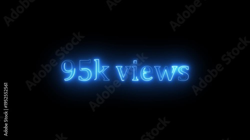 Glowing neon blue 95k text animation on black background. 95k Followers, 95k views, 95k subscribers.95k Celebrating our Community. Digital Milestone Number Design for Online Subscribers Achievement, 