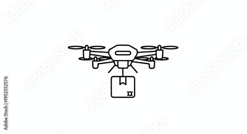 Minimalist Delivery Drone Icon Carrying Package Vector Illustration Isolated on White Background