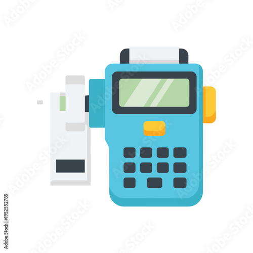 A blue payment terminal with a card reader