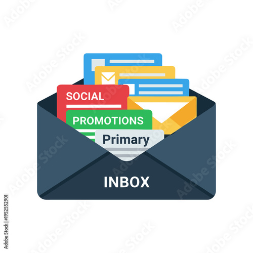 Email inbox with social promotions and primary tabs