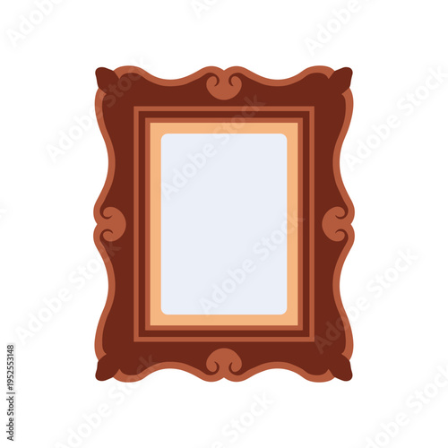 A brown picture frame on a white background