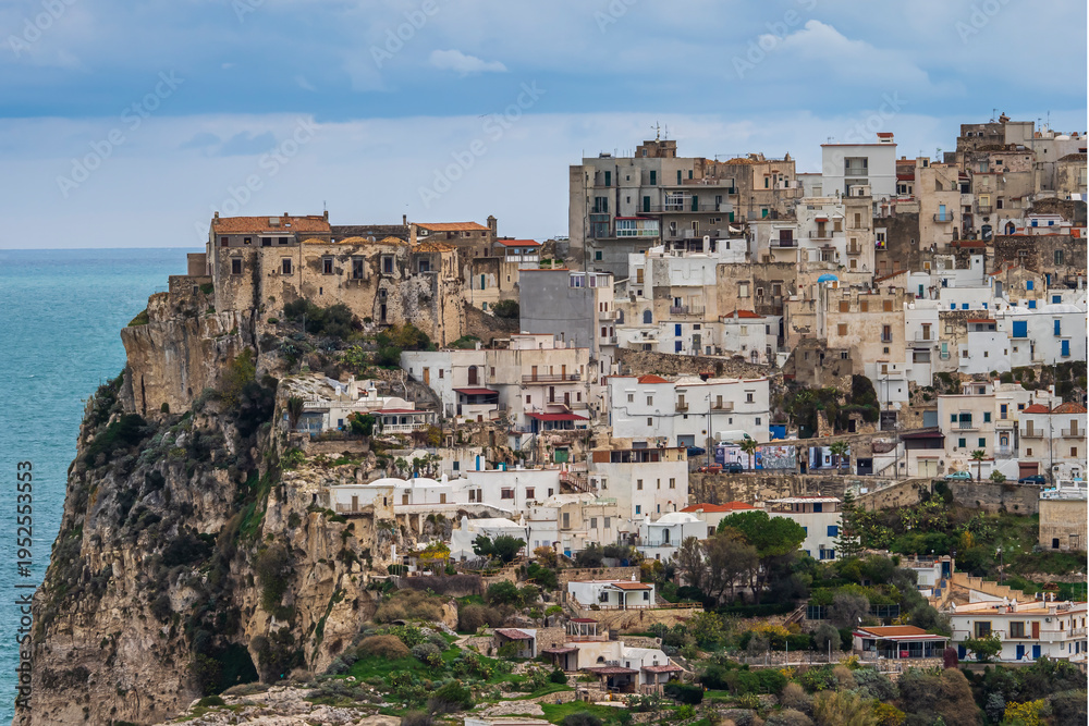 Fototapeta premium Peschici town on cliff overlooking Adriatic Sea in Apulia