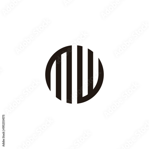 Letter mw circle, stripe geometric symbol simple logo vector
