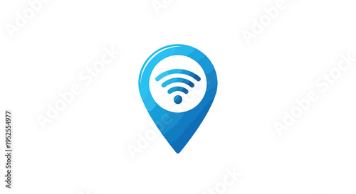 Blue Map Pin Icon with Wi-Fi Symbol Isolated on White Background. Wireless Hotspot Location Marker.