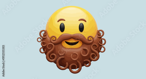 Smiling face with curly brown beard emoji.
