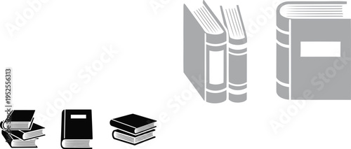 Gray silhouette of three and one book isolated on transparent background