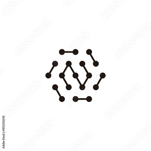 Letter N hexagon, molecules rounded connected geometric symbol simple logo vector