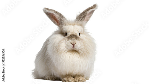 Fotografie Isolated adorable fluffy rabbit with long ears and soft fur looking directly at